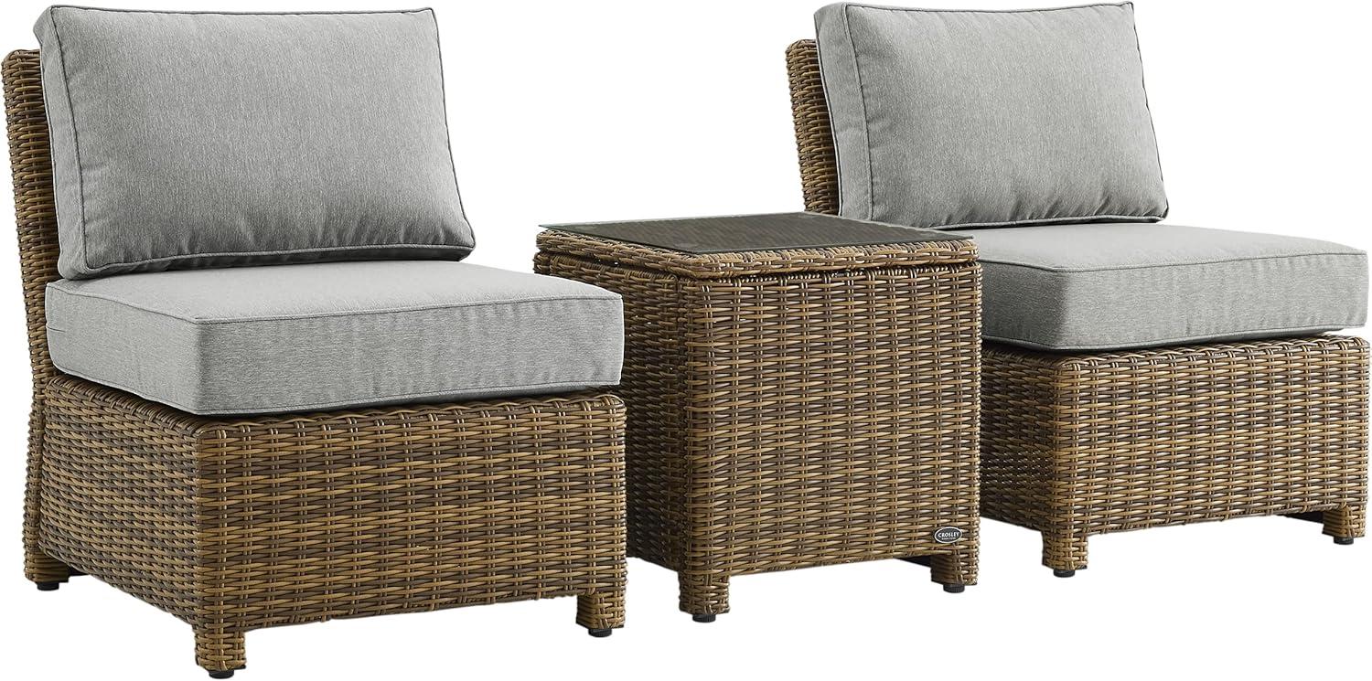 Crosley Furniture Bradenton 3 Pc Wicker / Rattan Outdoor Chair Set in Gray/Brown