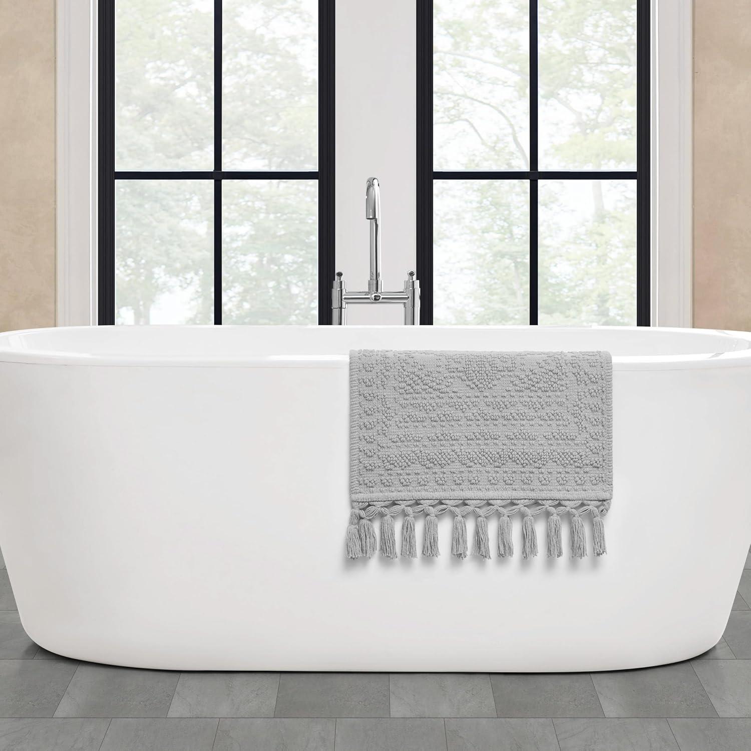 French Connection Nellore Bathroom Rugs, Woven and Beaded Bathroom Mats, Durable Bath Rugs, Thick Bath Mats for Bathroom and Shower Rugs, 17" x 28", Light Grey