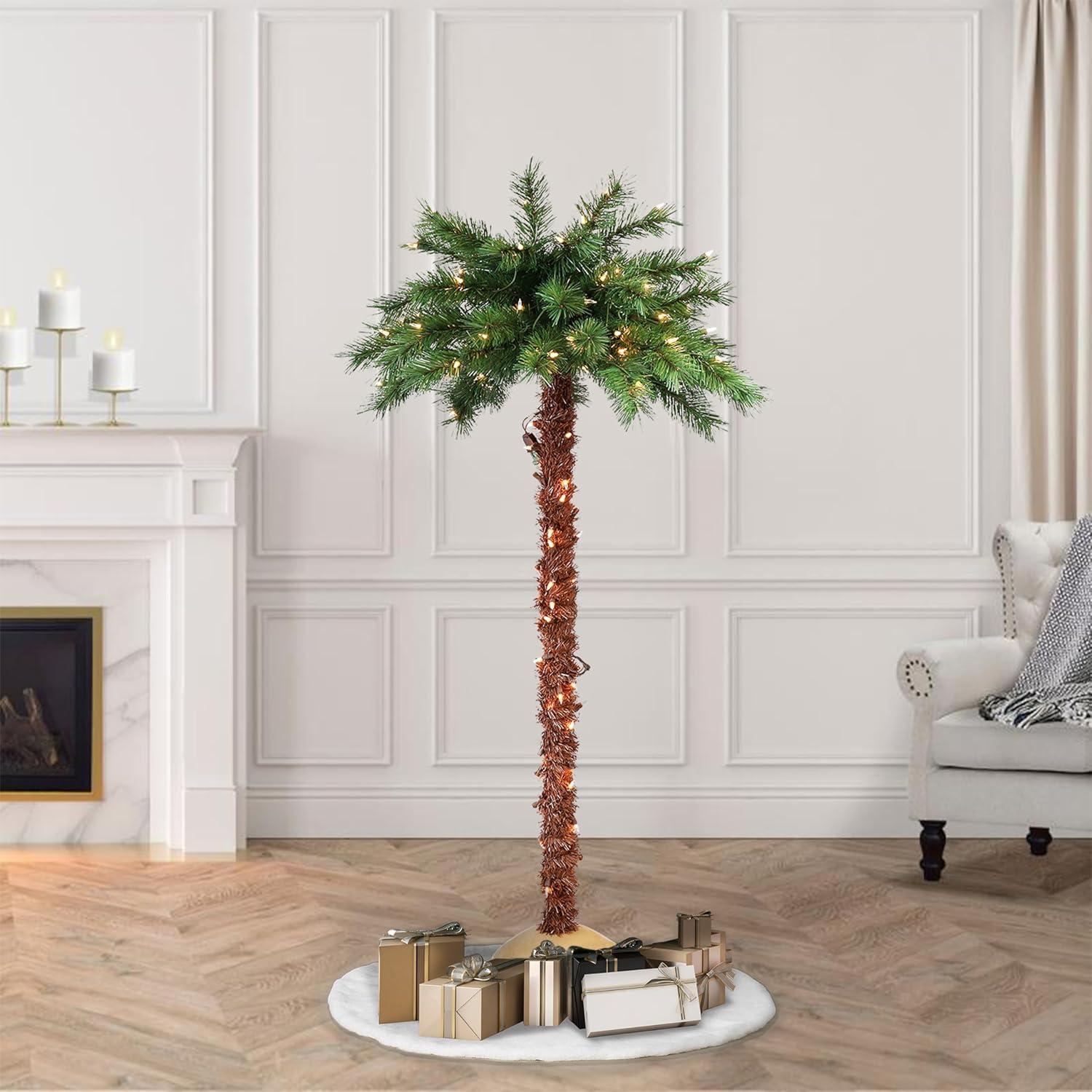 Tropical Glow 6ft Pre-Lit White Light Palm Christmas Tree