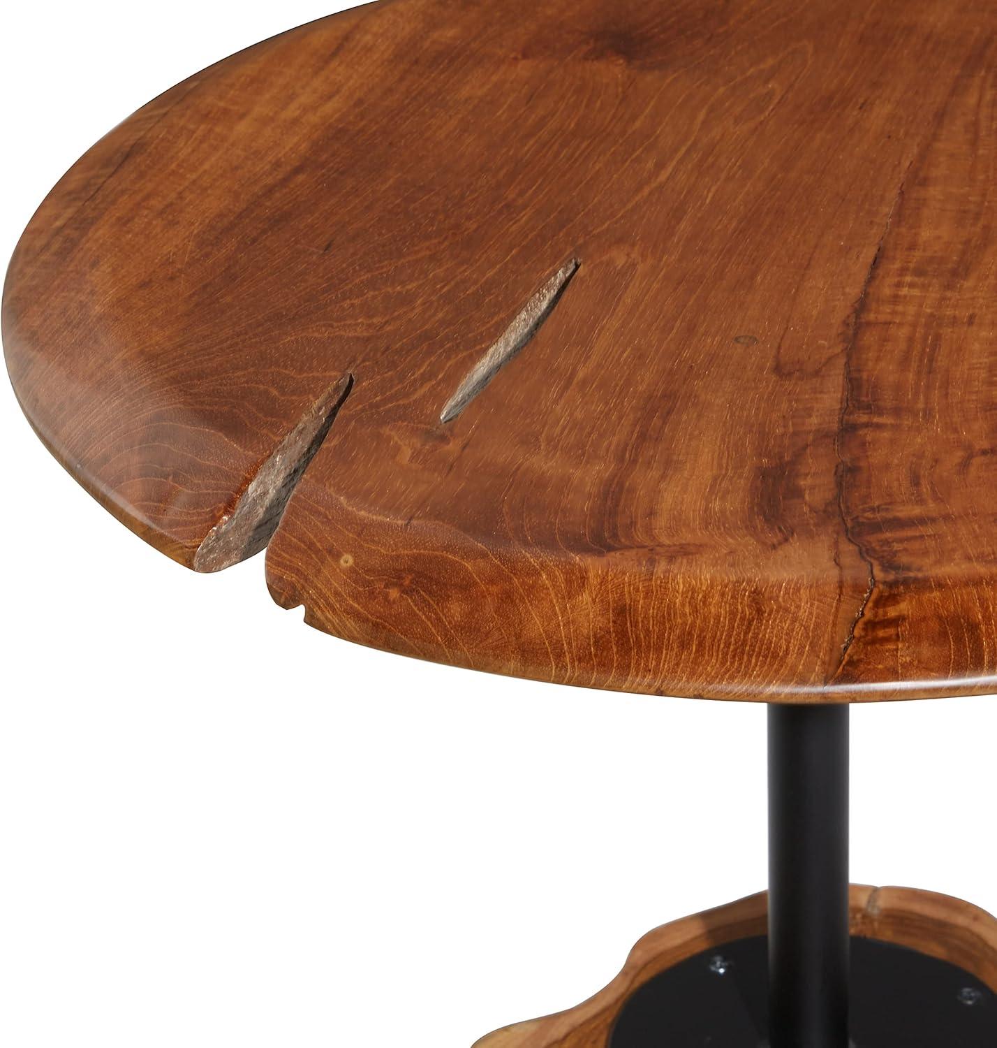 Olivia & May Contemporary Teak Wood Pedestal Accent Table Brown: Round, No Assembly, Small Table