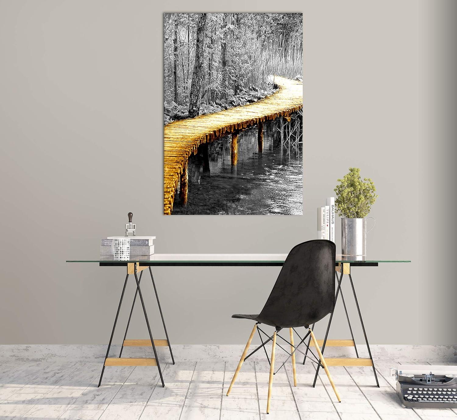 Yellow Bridge and Black Forest Rectangular Canvas Wall Art