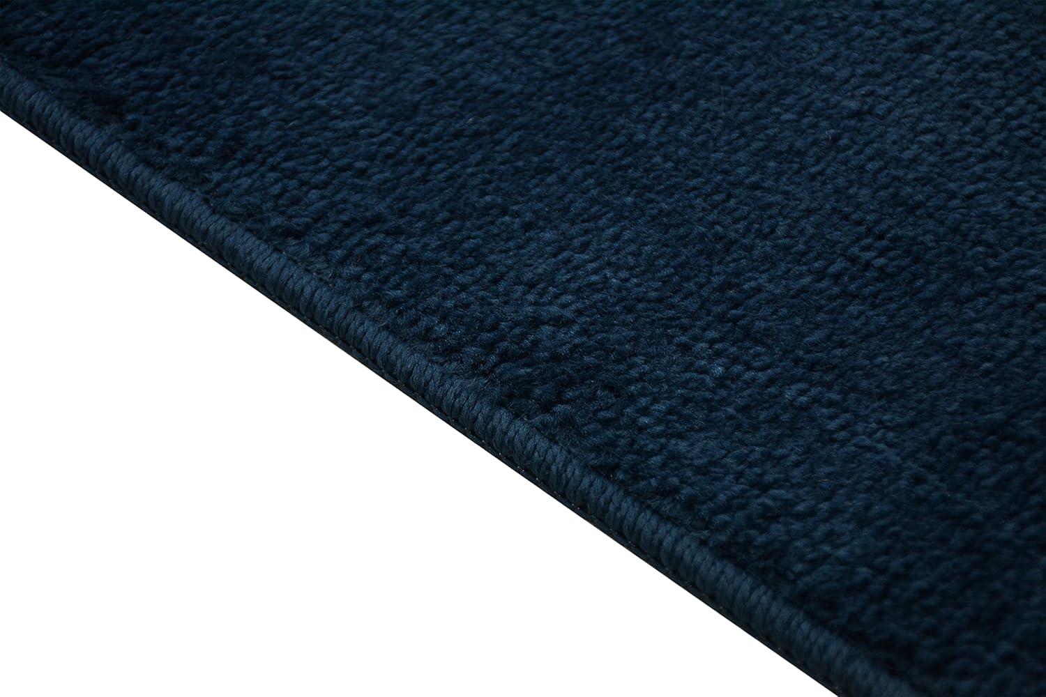 Navy Blue Medium Pile Machine-Made Washable Area Rug