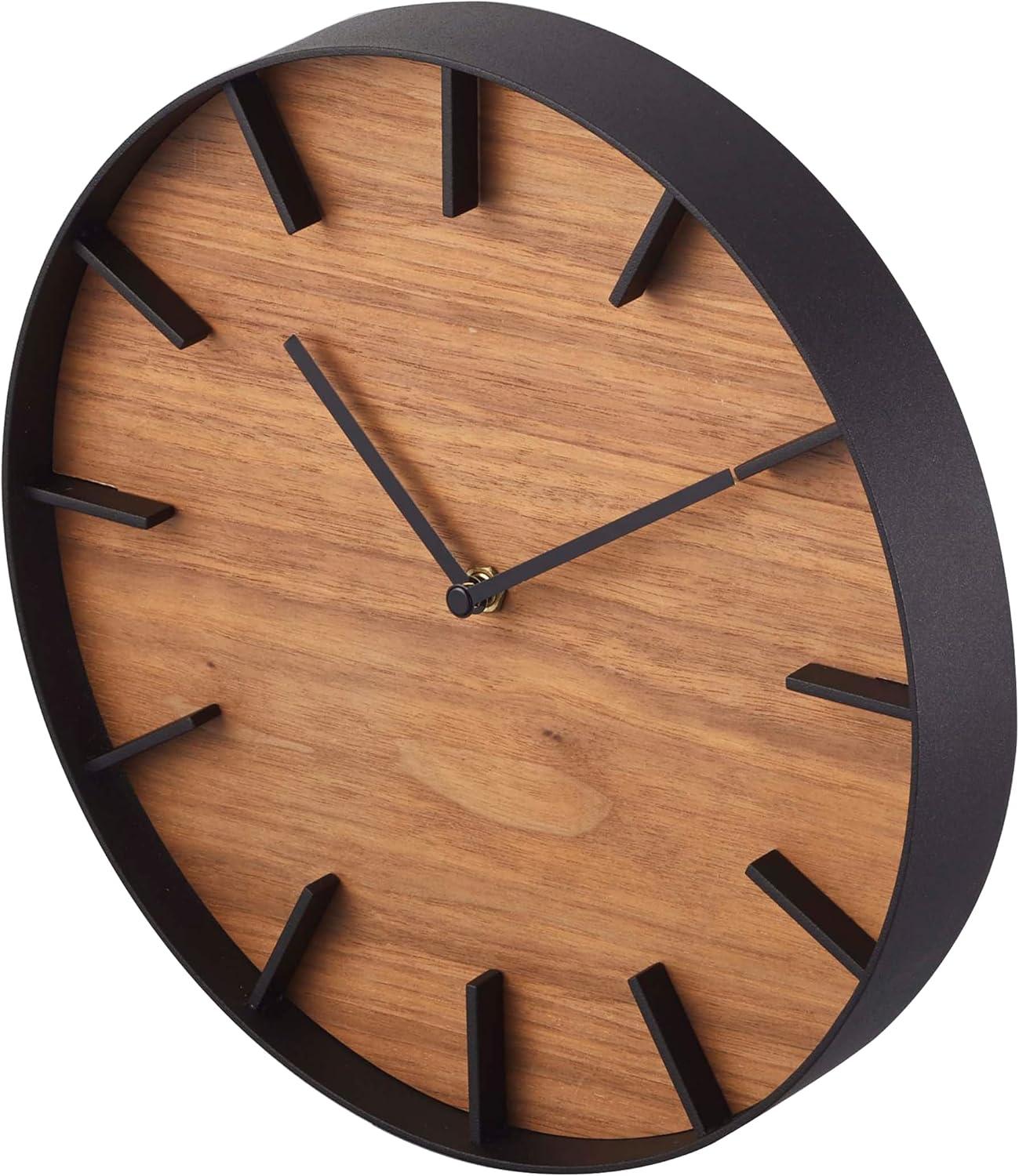 Rin Yamazaki Home Wall Clock, Modern Wood Home Decoration, Steel + Wood, Step Motion Second