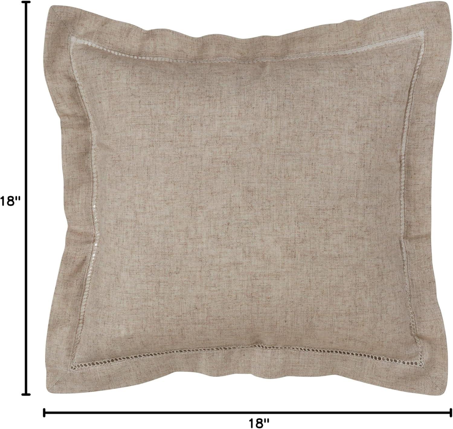 Natural Linen Blend Hemstitch Square Throw Pillow