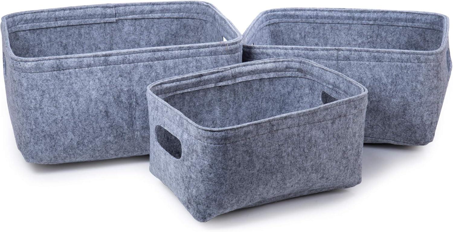 Gray Felt Fabric Storage Baskets Set of 3