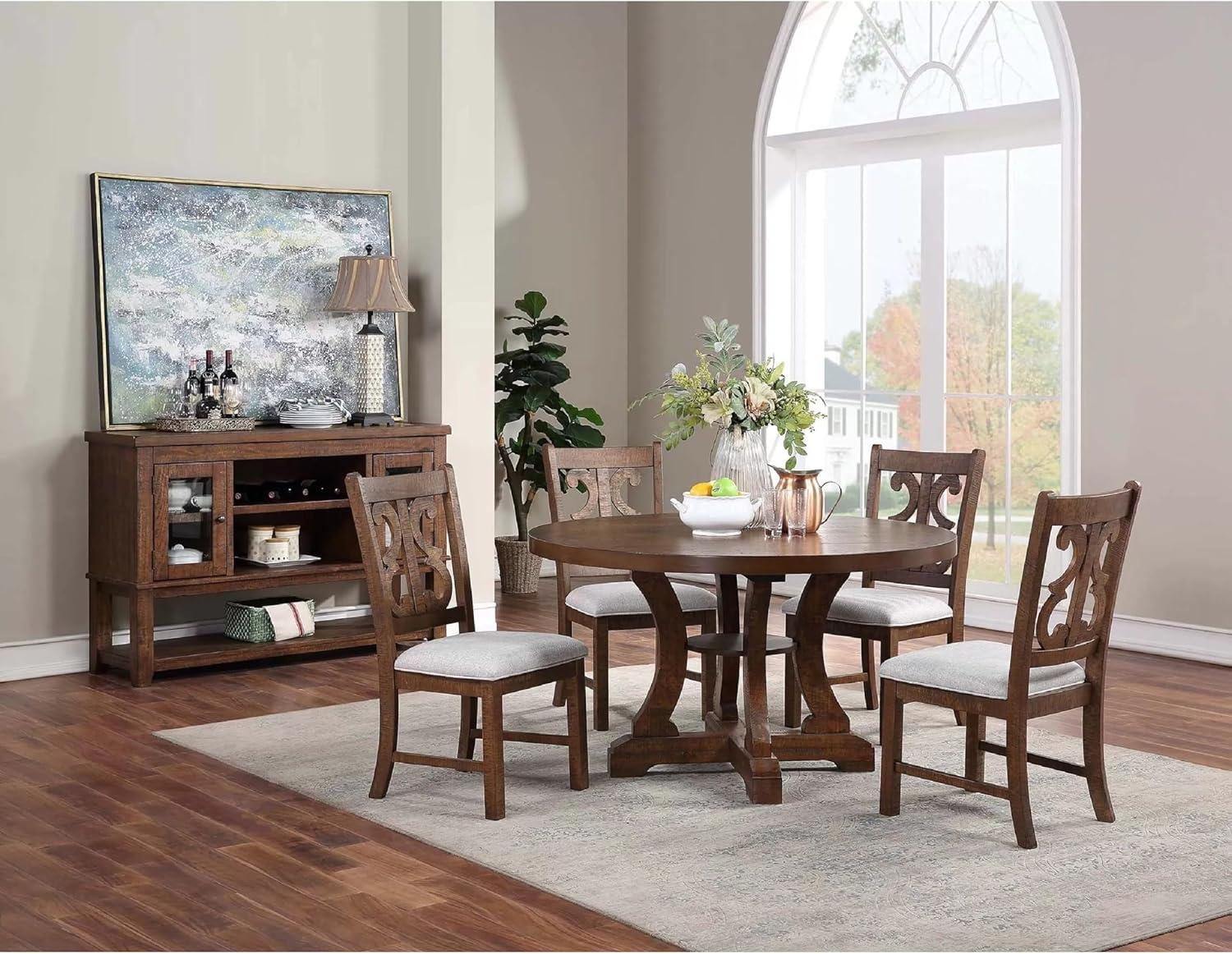 Neci 54 Inch Round Dining Table Classic Pedestal Painted Distressed Brown