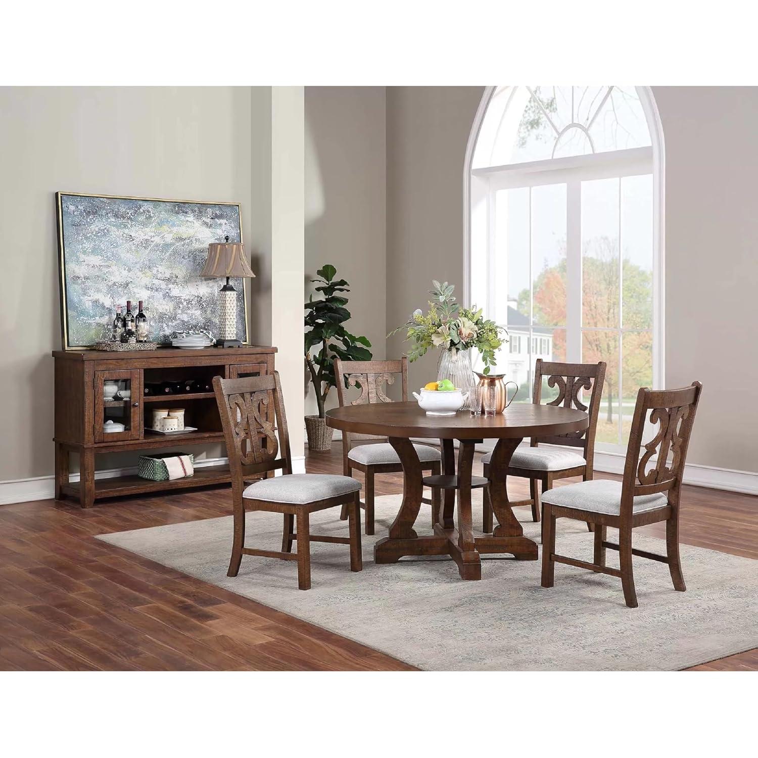 Neci 54 Inch Round Dining Table Classic Pedestal Painted Distressed Brown