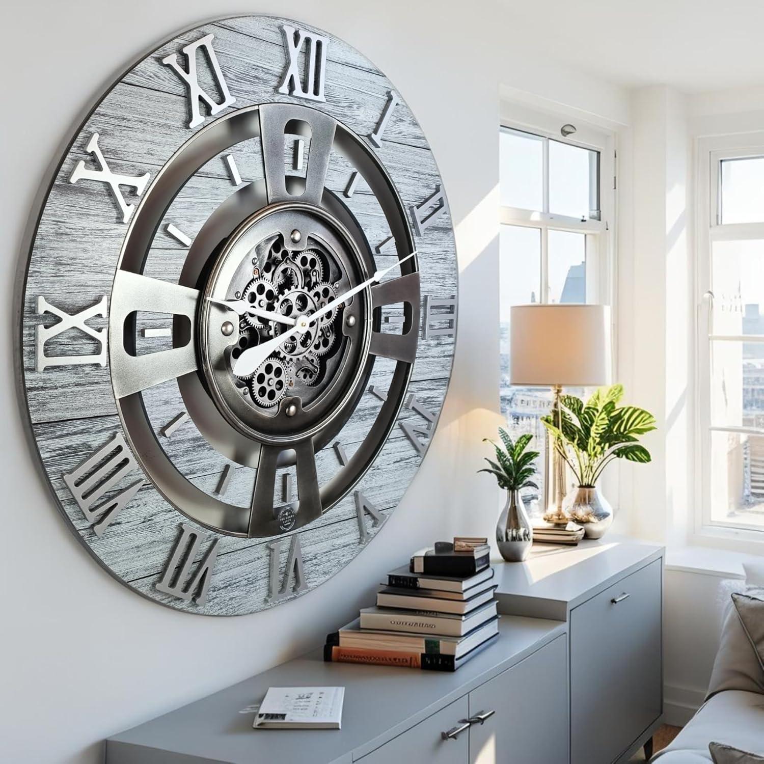 The Gears Clock Wall Clock 36" Oversized for Living Room decor with Real Moving Gears England Collection & Reviews | Wayfair