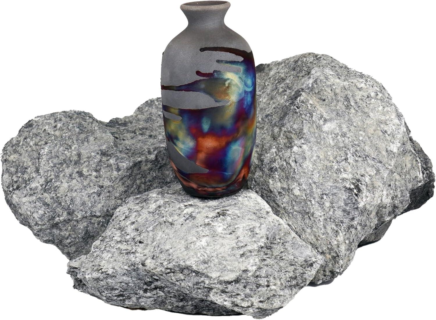 RAAQUU Koban Vase 7" - Handmade Raku Ceramic with Water Tube - Carbon Copper Matte Finish - Modern Boho Home Decor for Living Room, Bedroom, Office - Housewarming Gift - Artisan Pottery