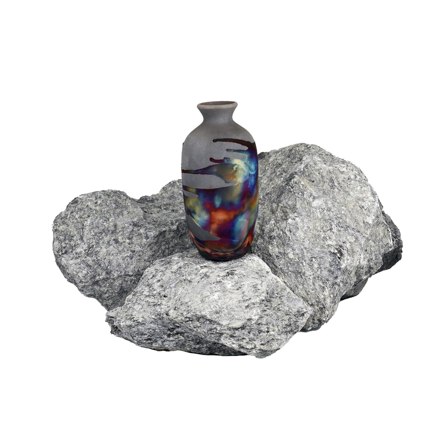 RAAQUU Koban Vase 7" - Handmade Raku Ceramic with Water Tube - Carbon Copper Matte Finish - Modern Boho Home Decor for Living Room, Bedroom, Office - Housewarming Gift - Artisan Pottery