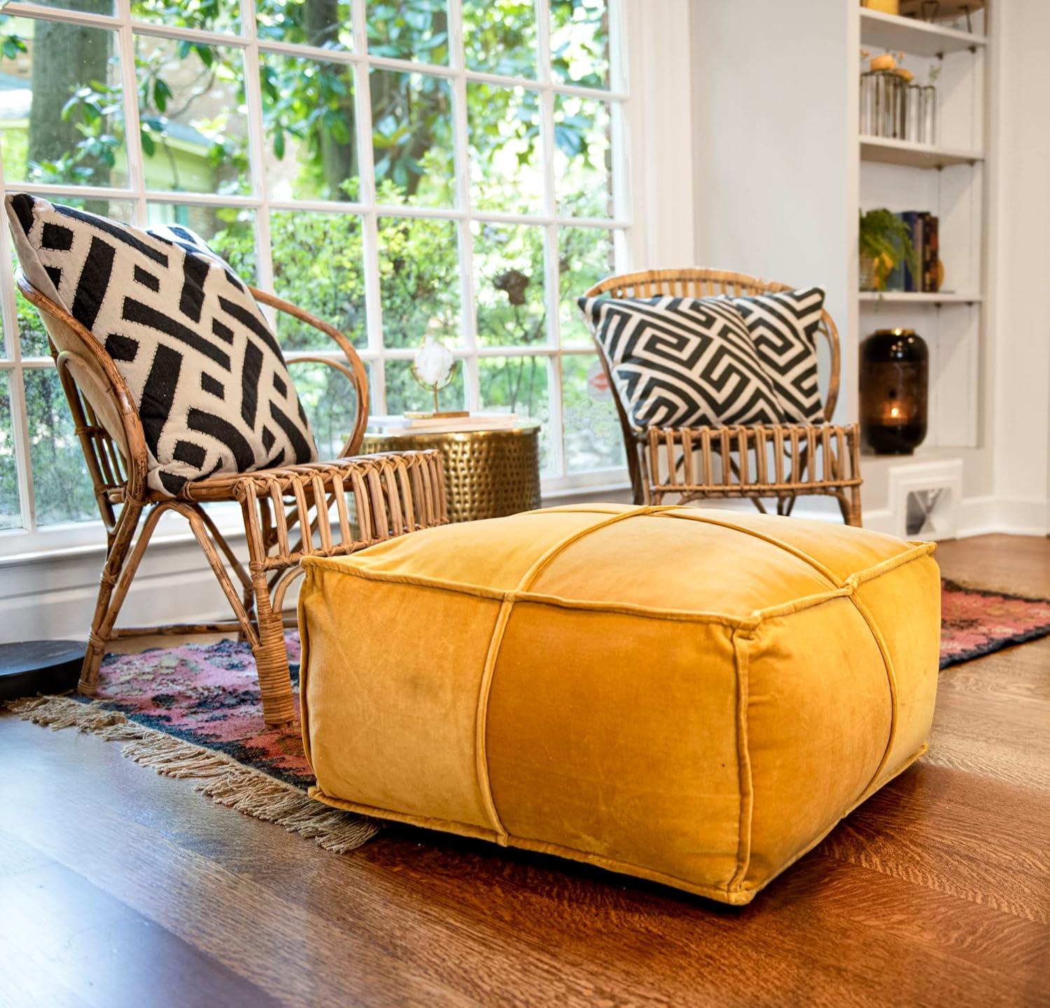 Storied Home Square Cotton Velvet Pouf