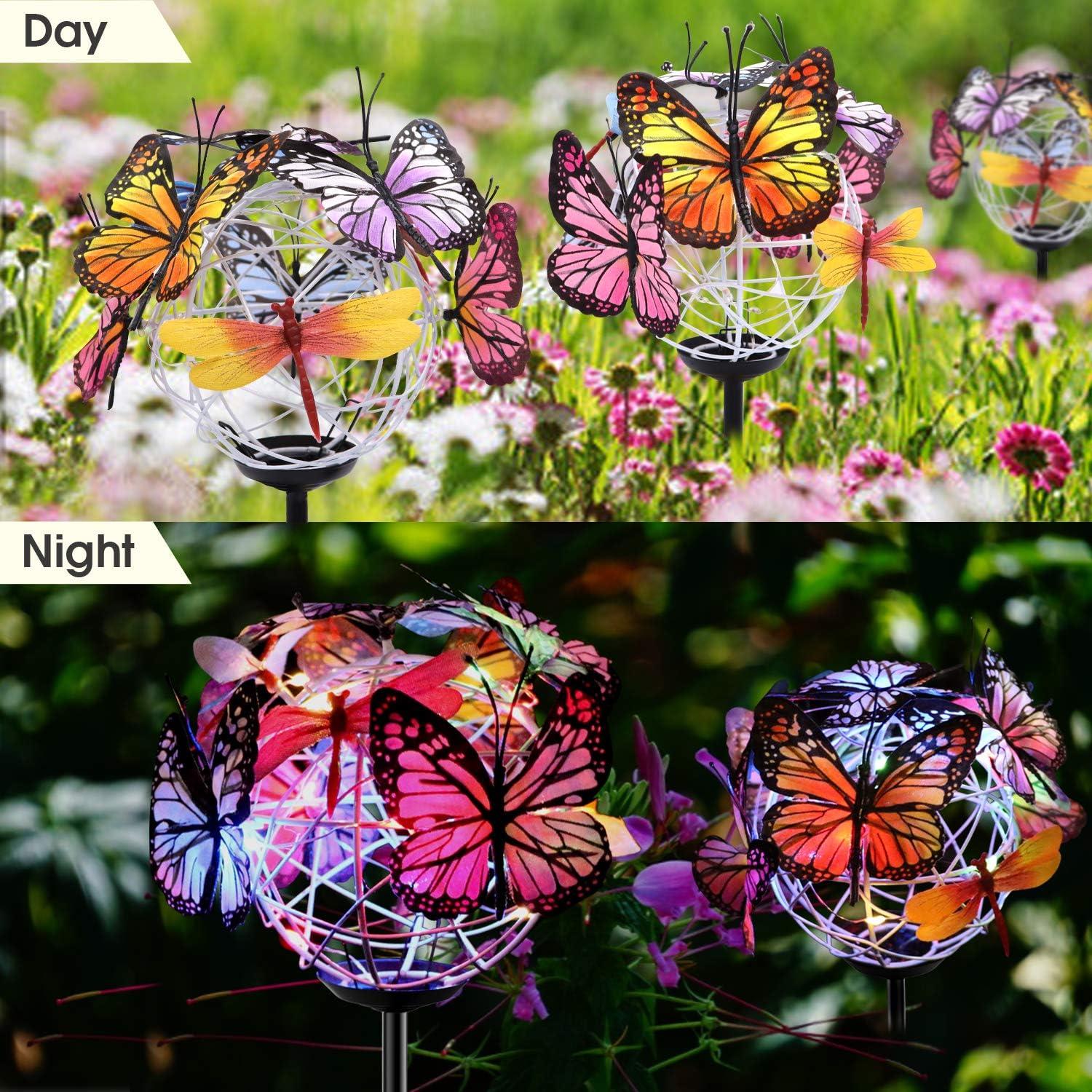 AYUQI 2 Pack Solar Lights, Solar Garden Stake Lights with Butterflies Decoration Outdoor Lights, Waterproof Solar Butterfly Lights for Patio Yard Pathway Garden Decor