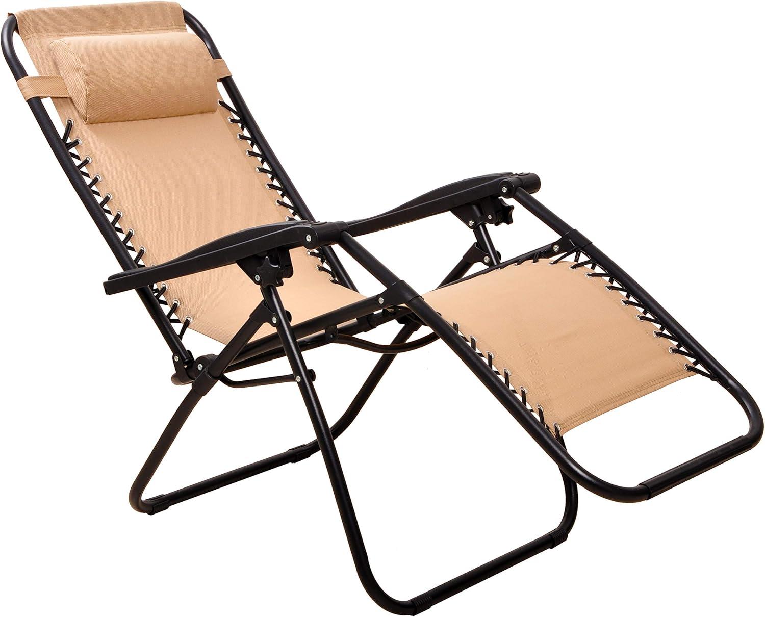 Elevon Adjustable Outdoor Zero Gravity Recliner Lounge Chair w/ Detachable Cup Holder for Deck, Beach, or Bonfire, Weight 300Lbs Max, Beige, Set of 2