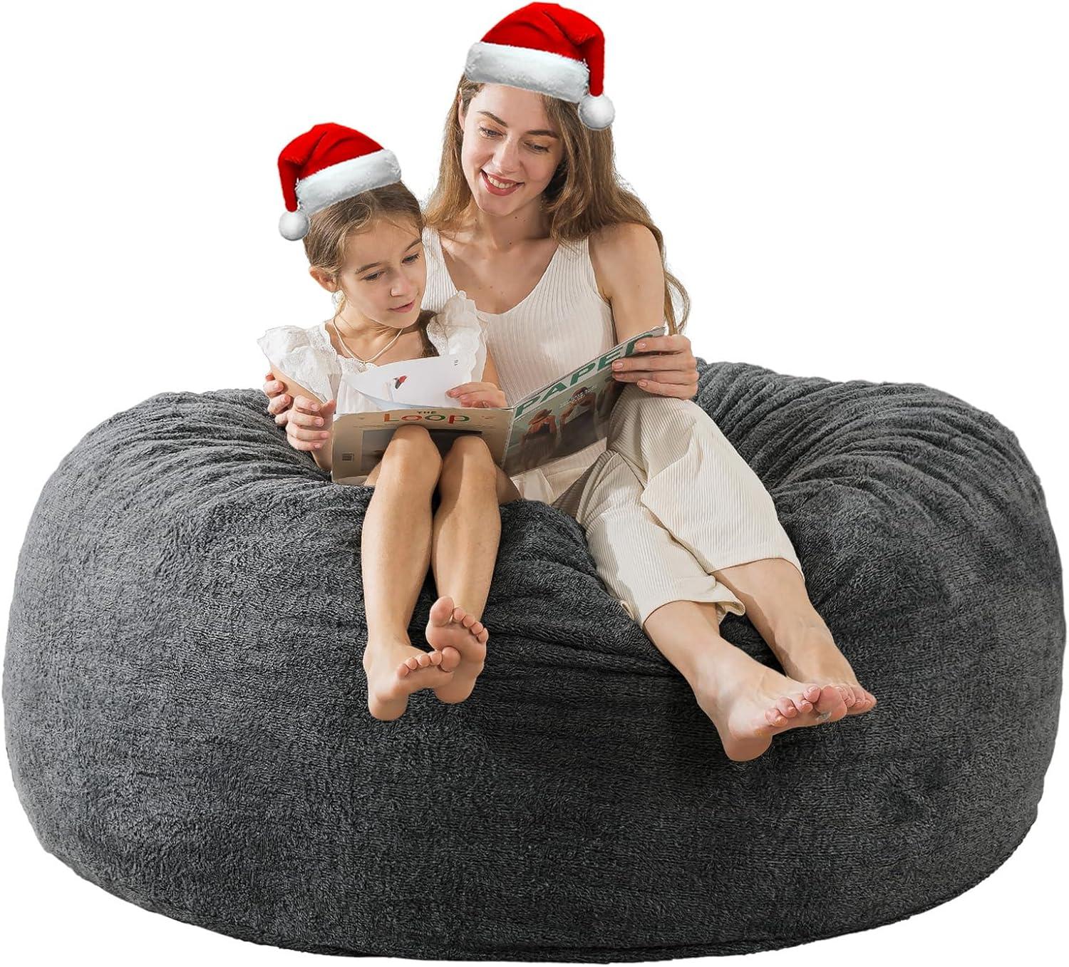 Dark Gray Sherpa Memory Foam Bean Bag Chair, 3-Foot