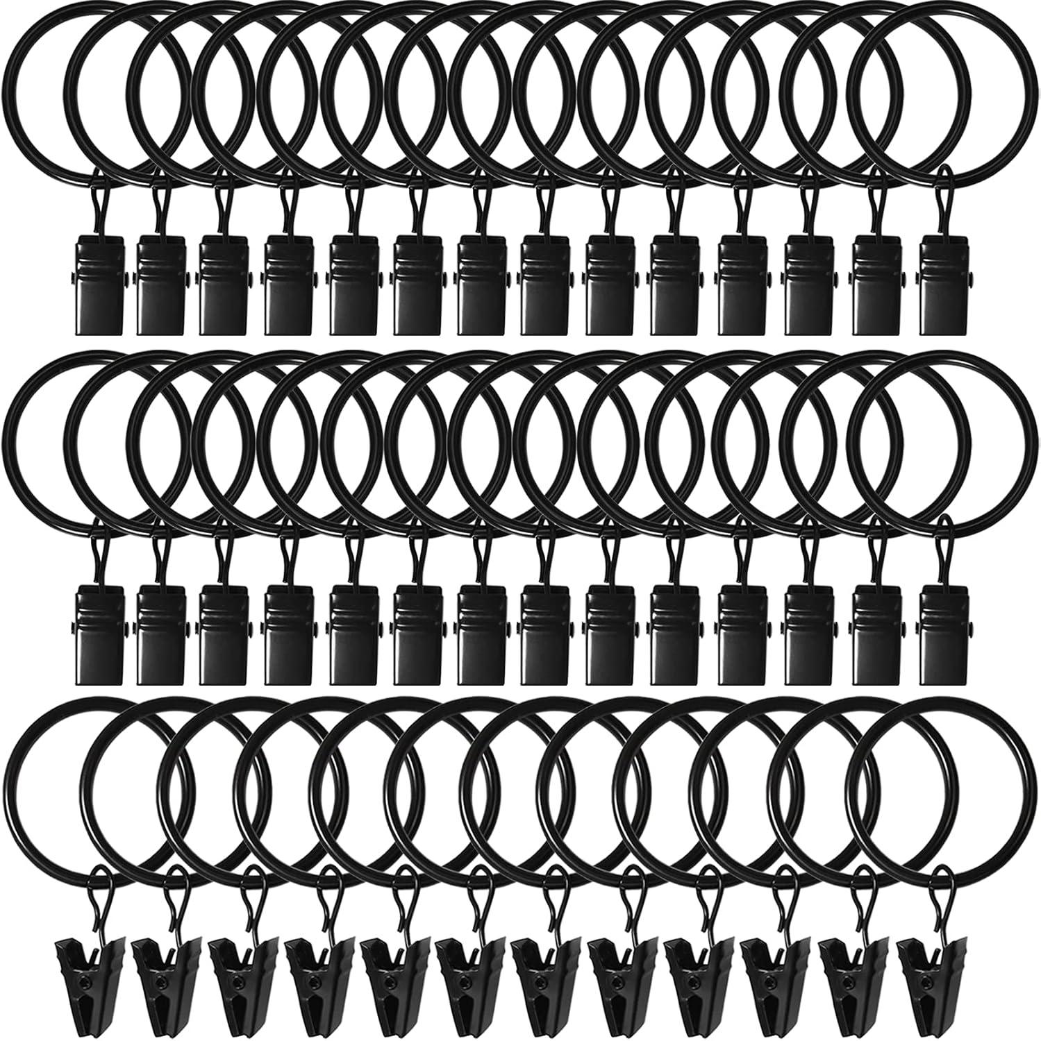 40 Pack Curtain Rings with Clips, Drapery Clips with Rings, Hangers Drapes Rings 1.26 Inch Interior Diameter, Fits up to 1 Inch Curtain Rod, Vintage Black Black 1.26" I D 40 Pack