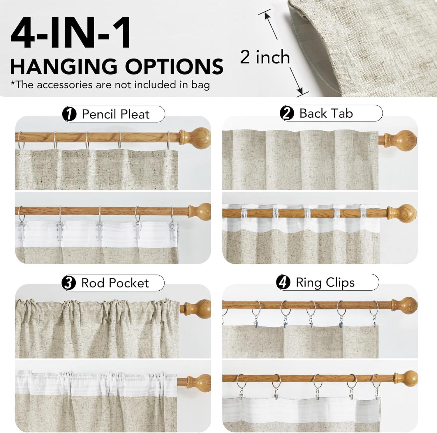 Deconovo Semi-Sheer Linen Curtains – Light Filtering & Privacy Enhancing – Modern Textured Drapes with Back Tab & Rod Pocket – 2 Panels for Living Room, Bedroom & Patio, Blue, 40Wx95L