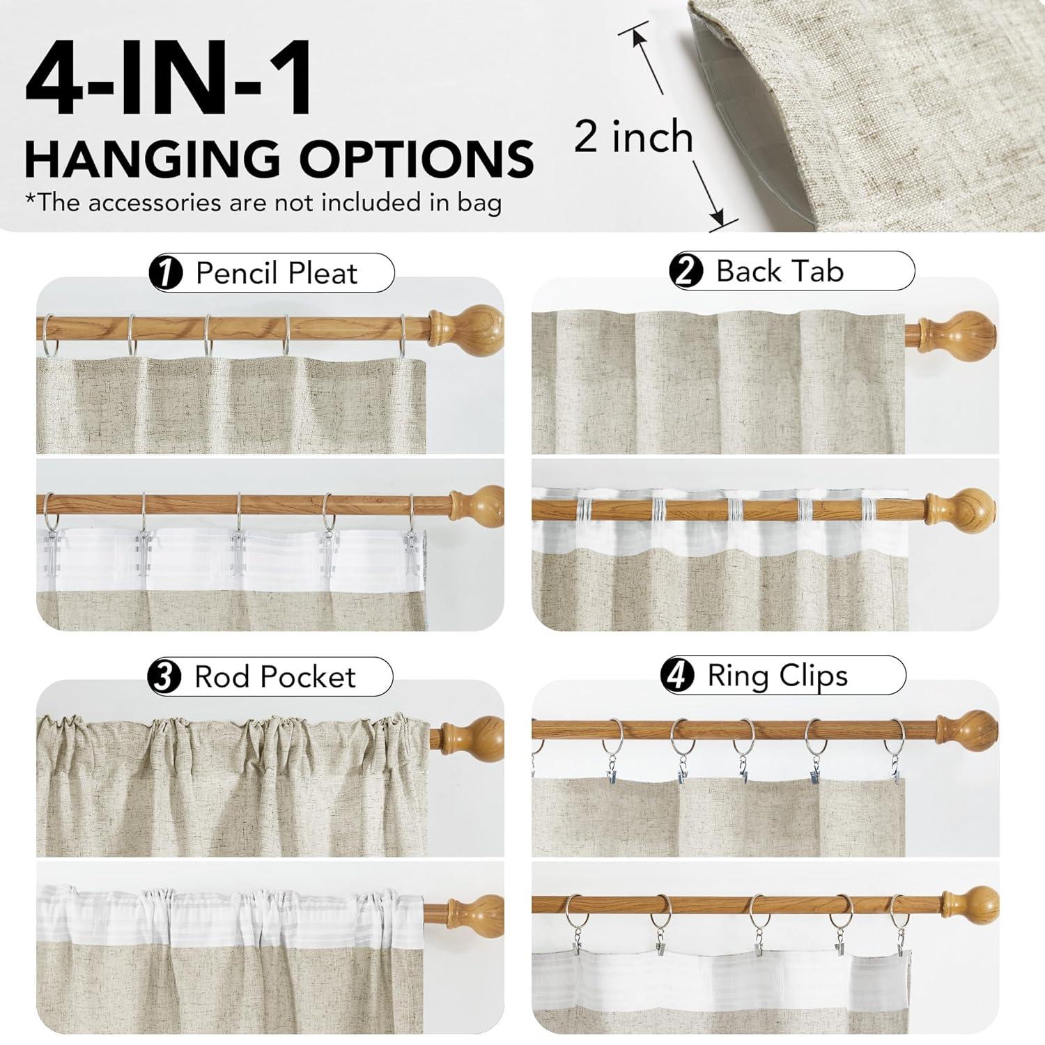 Deconovo Semi-Sheer Linen Curtains – Light Filtering & Privacy Enhancing – Modern Textured Drapes with Back Tab & Rod Pocket – 2 Panels for Living Room, Bedroom & Patio, Blue, 40Wx95L