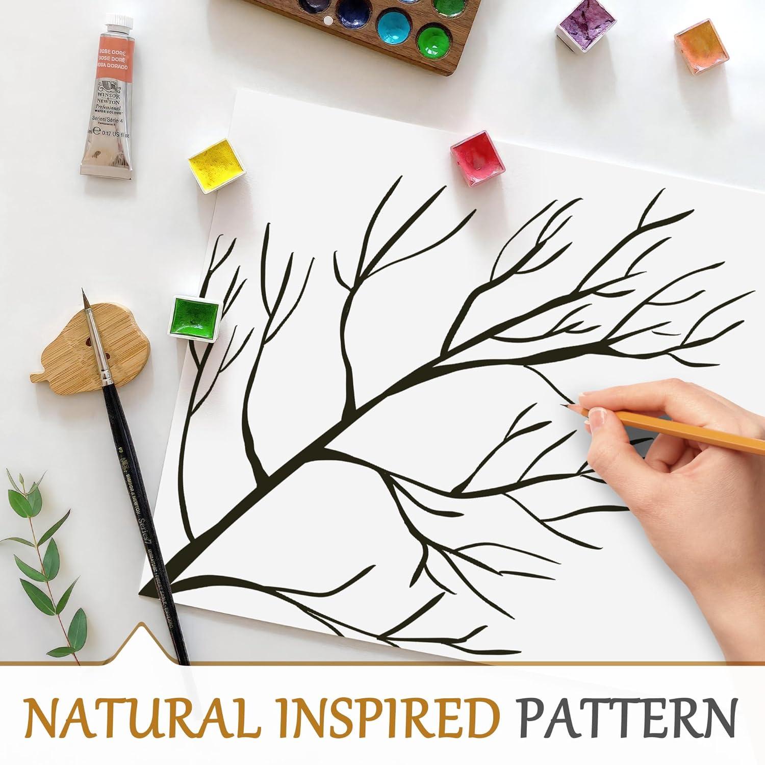 FMFUNCTEX Linen Semi Sheer Curtains for Bedroom, Yellow White Curtains 63 Inches Long for Living Room, Grey Tree Branch Print Curtain Light Filtering Farmhouse Window Drapes, Grommet Top 2 Panels