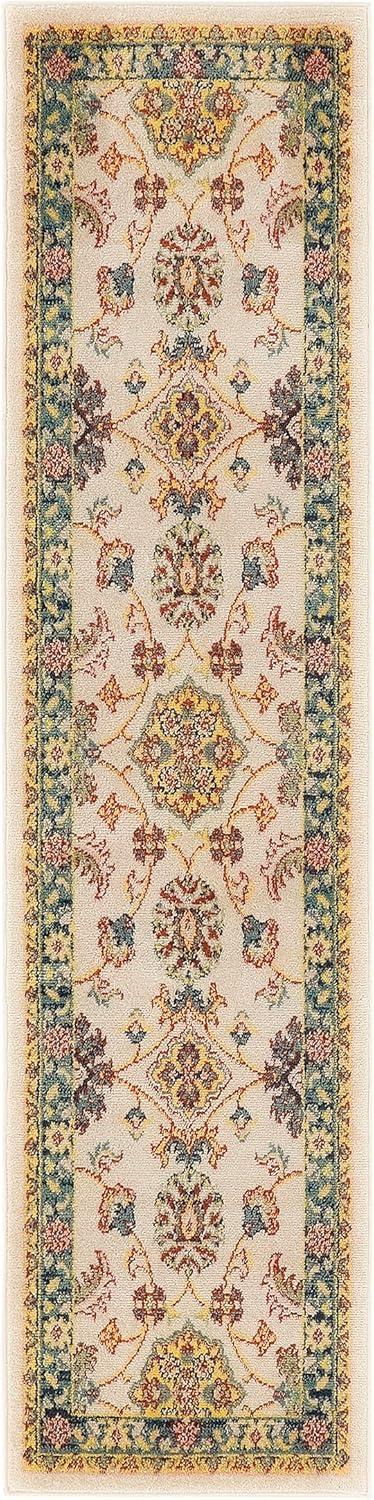 Nourison Essentials Floral Persian Indoor Outdoor Rug Ivory Gold 2'2" x 7'6"