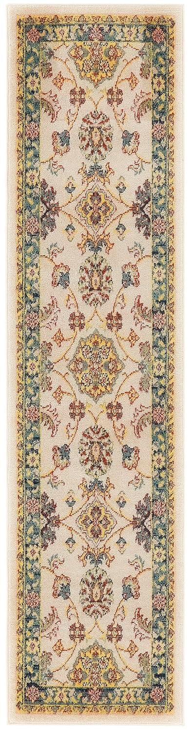 Nourison Essentials Floral Persian Indoor Outdoor Rug Ivory Gold 2'2" x 7'6"