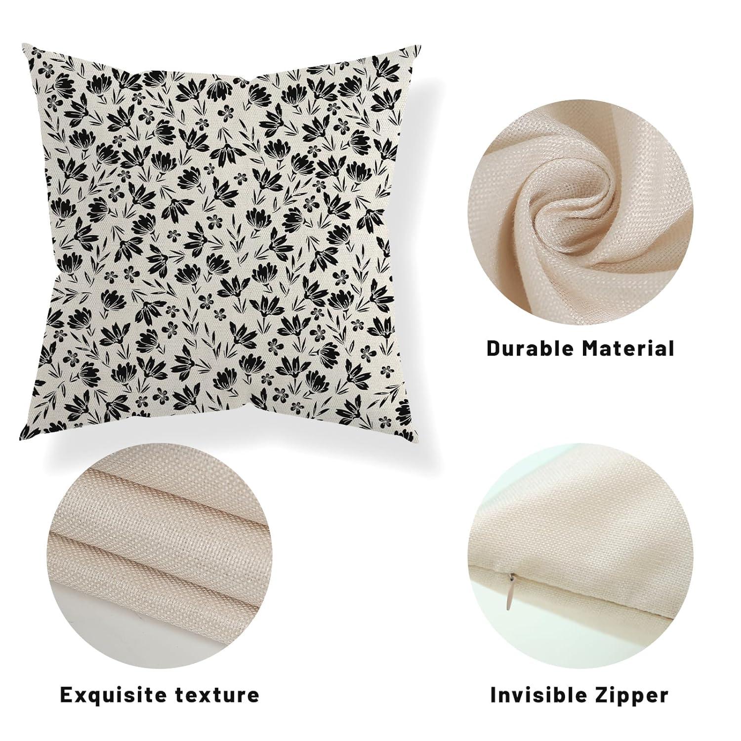 Chinoiseries Spring Pillow Covers 18x18 Set of 2, Black White Birds and Floral Throw Pillows Farmhouse Vintage Outdoor Decorative Cushion Case Decorations for Home Couch Sofa