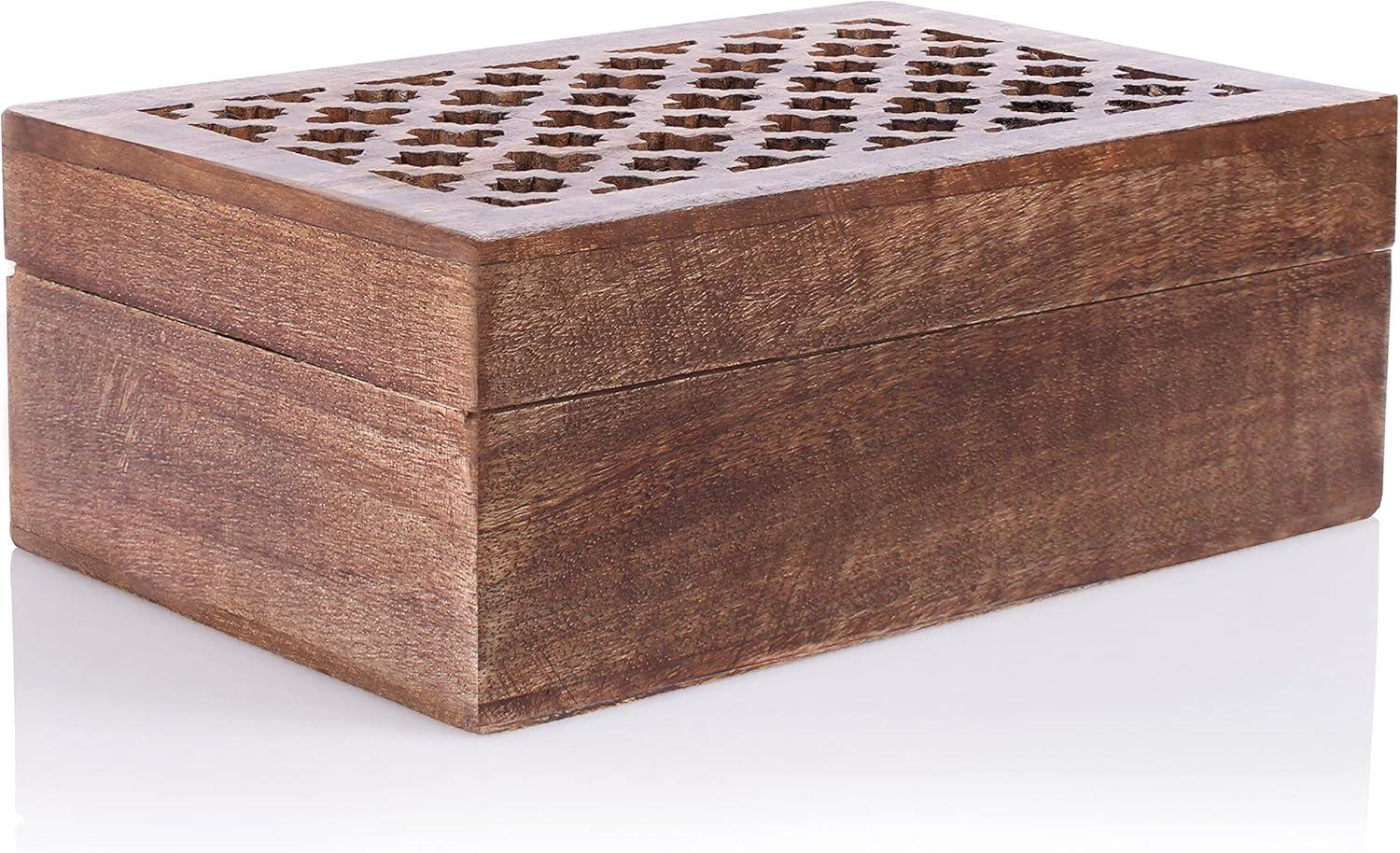 Mela Artisans Wood Keepsake Box with Hinged Lid in Trellis Design Medium Polish Finish, Large