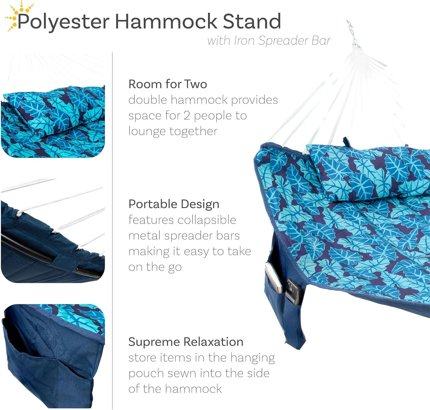 Arlmont & Co. Peria Quilted Polyester Curved Metal Spreader Bar Hammock with Pillow - Tropical Palms