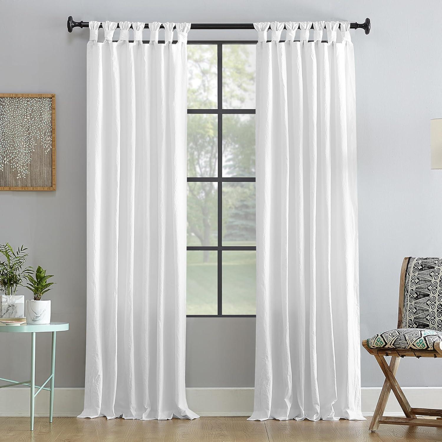 52"X63" Archaeo Light Filtering Washed Cotton Twist Tab Curtain Panel White: Modern Window Treatment, Machine Washable