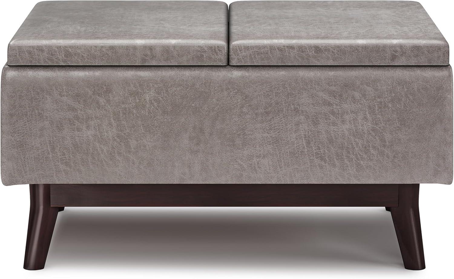 Simpli Home Small Coffee Table Storage Ottoman In Distressed Grey Vegan Faux Leather