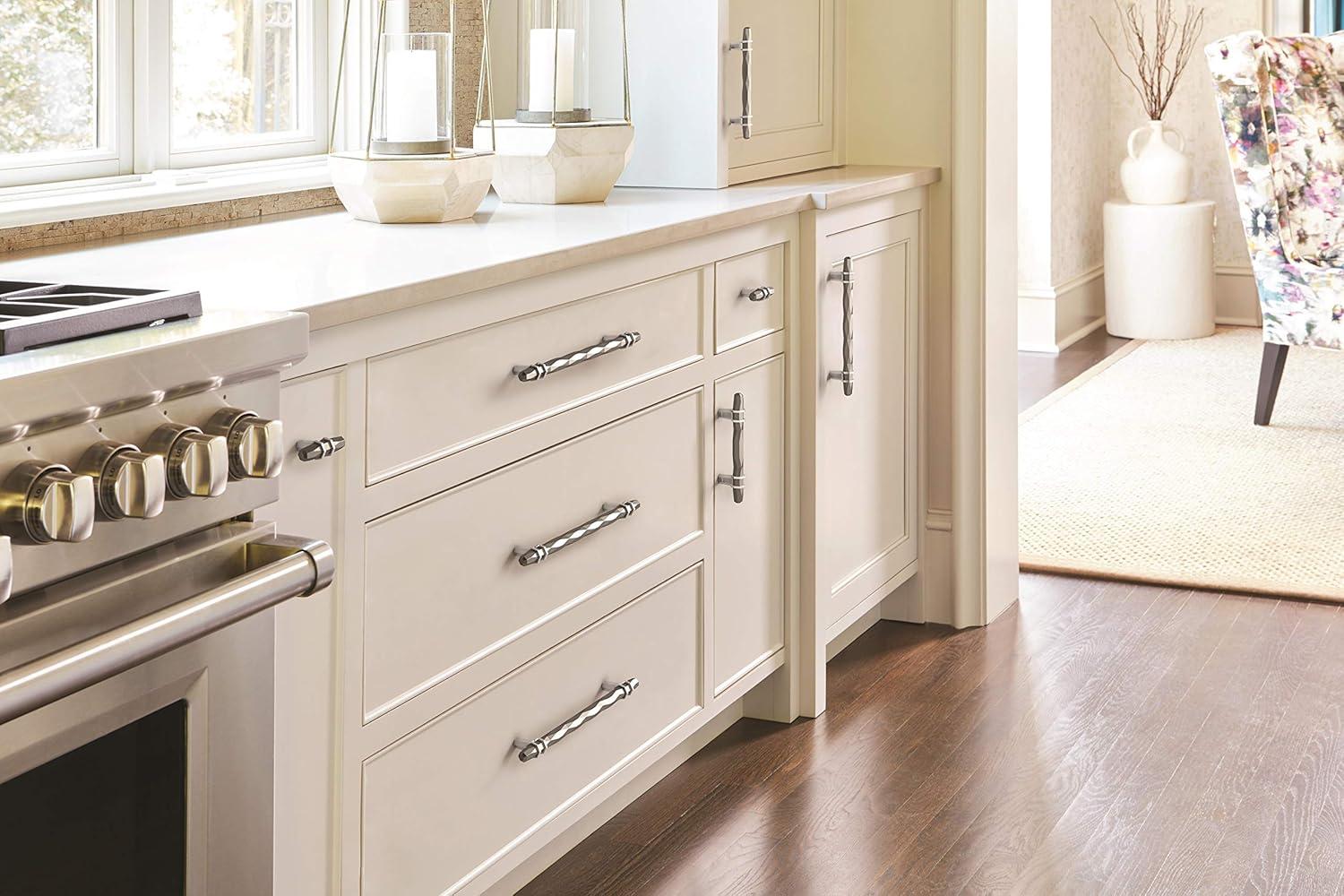Amerock London 8 inch (203mm) Center-to-Center Satin Nickel/Polished Chrome Cabinet Pull