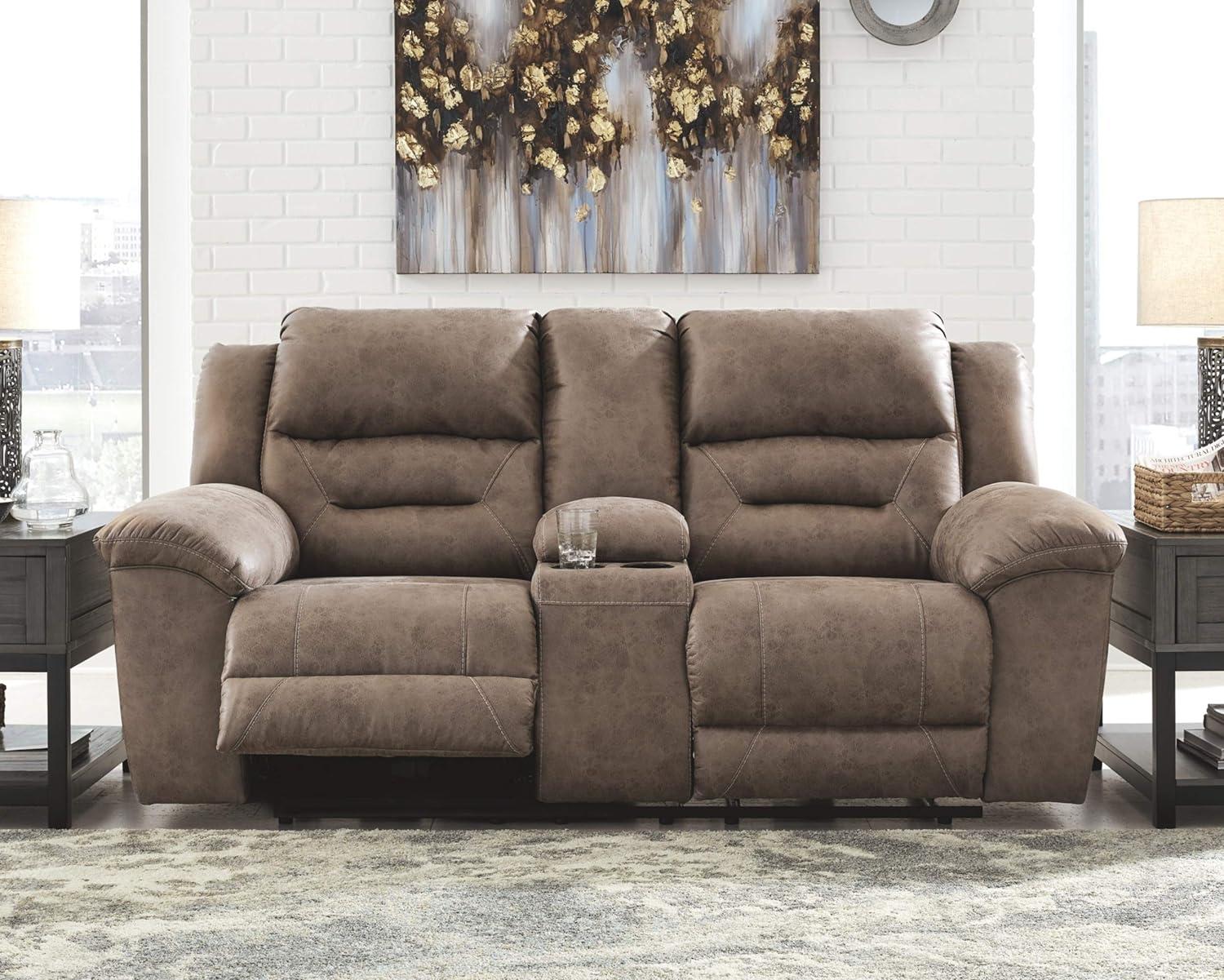 Fossil Brown Faux Leather Reclining Loveseat with Storage