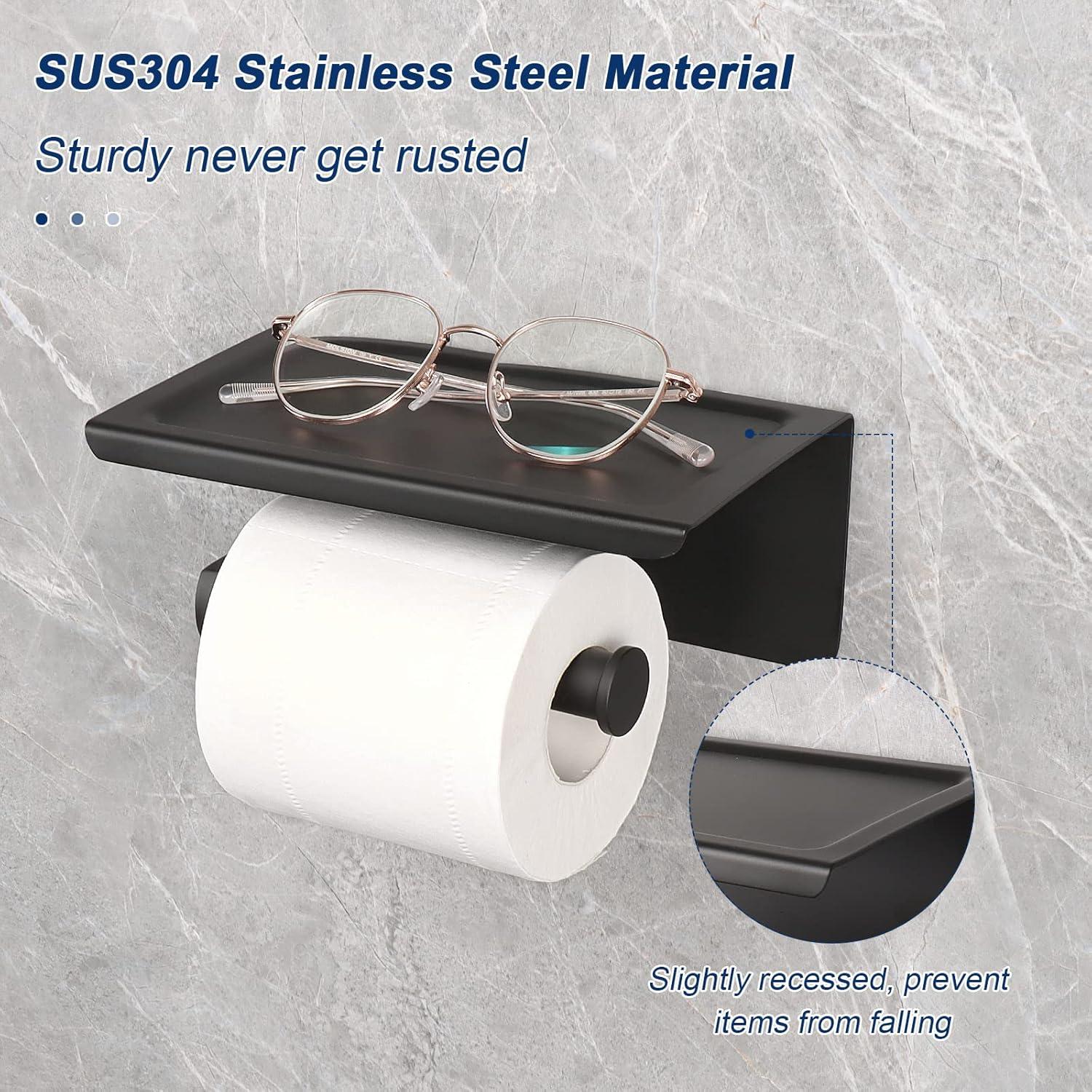 Stainless Steel Toilet Paper Holder With Phone Shelf - Stylish, Rustproof & Easy Installation