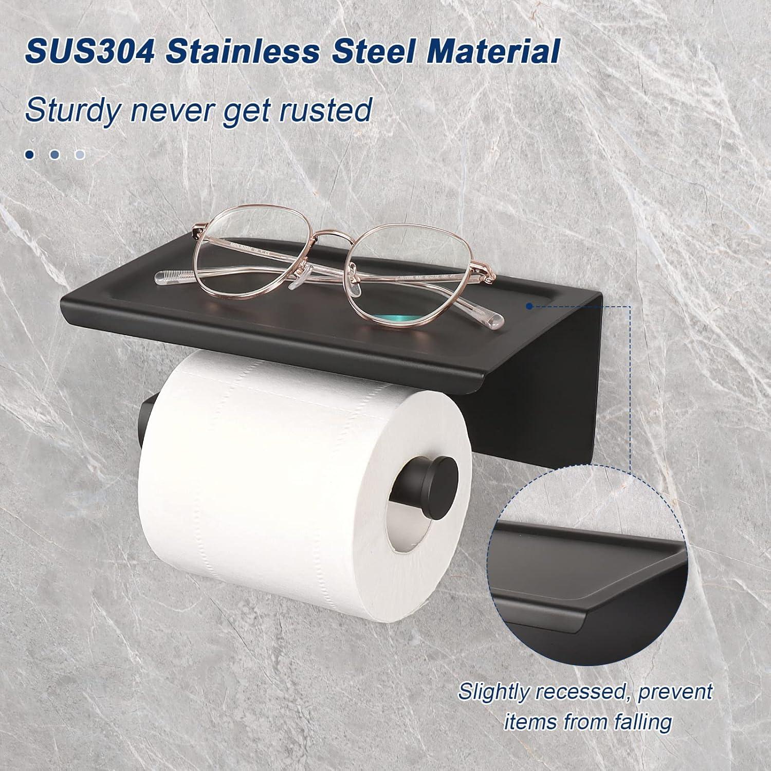 Latitude Run® Stainless Steel Toilet Paper Holder With Phone Shelf - Stylish, Rustproof & Easy Installation