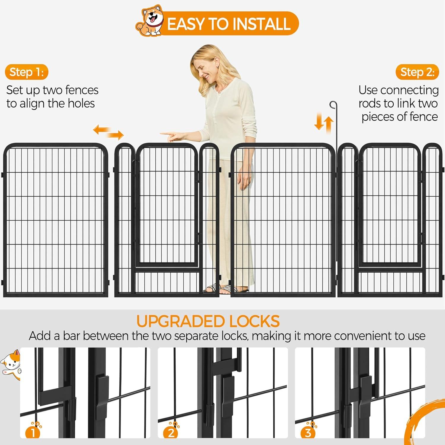 Portable Outdoor Dog Playpen - 40" Height, Heavy Duty, 8 Panels