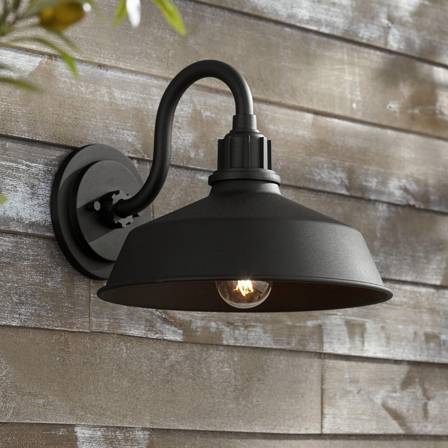 Black Aluminum Rustic Barn Outdoor Wall Light with Gooseneck Arm