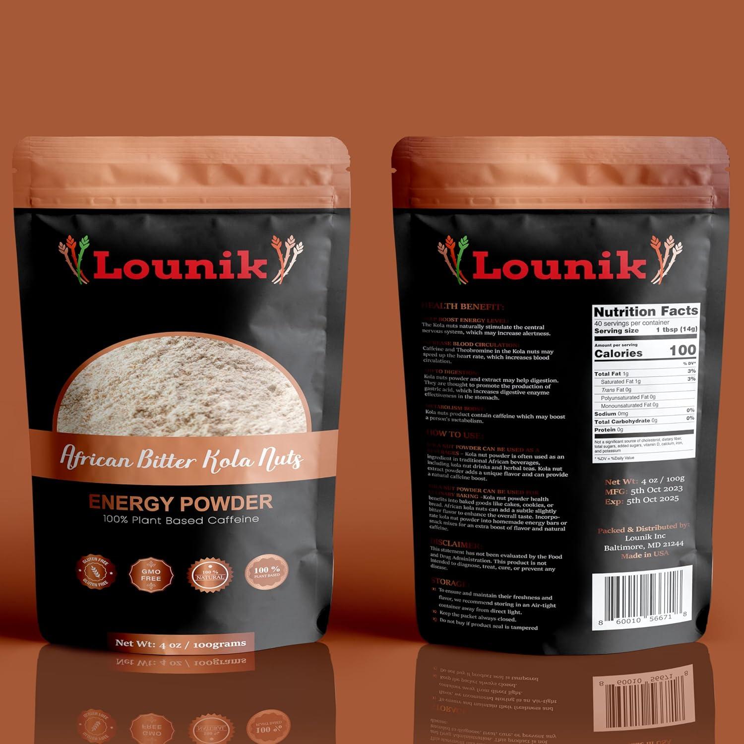 Lounik African Bitter Kola Nuts Energy Powder in Airtight Container