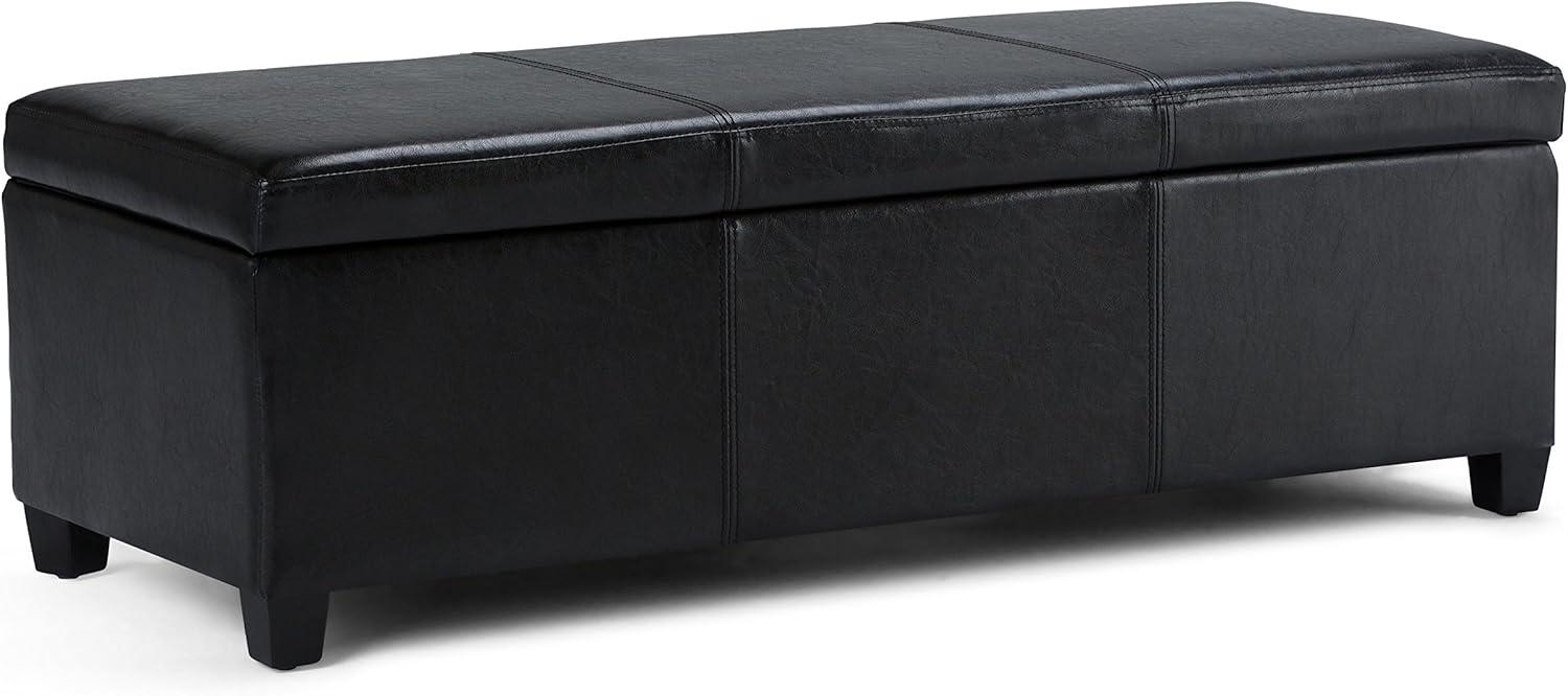 Simpli Home Avalon Storage Ottoman Bench In Midnight Black Vegan Faux Leather