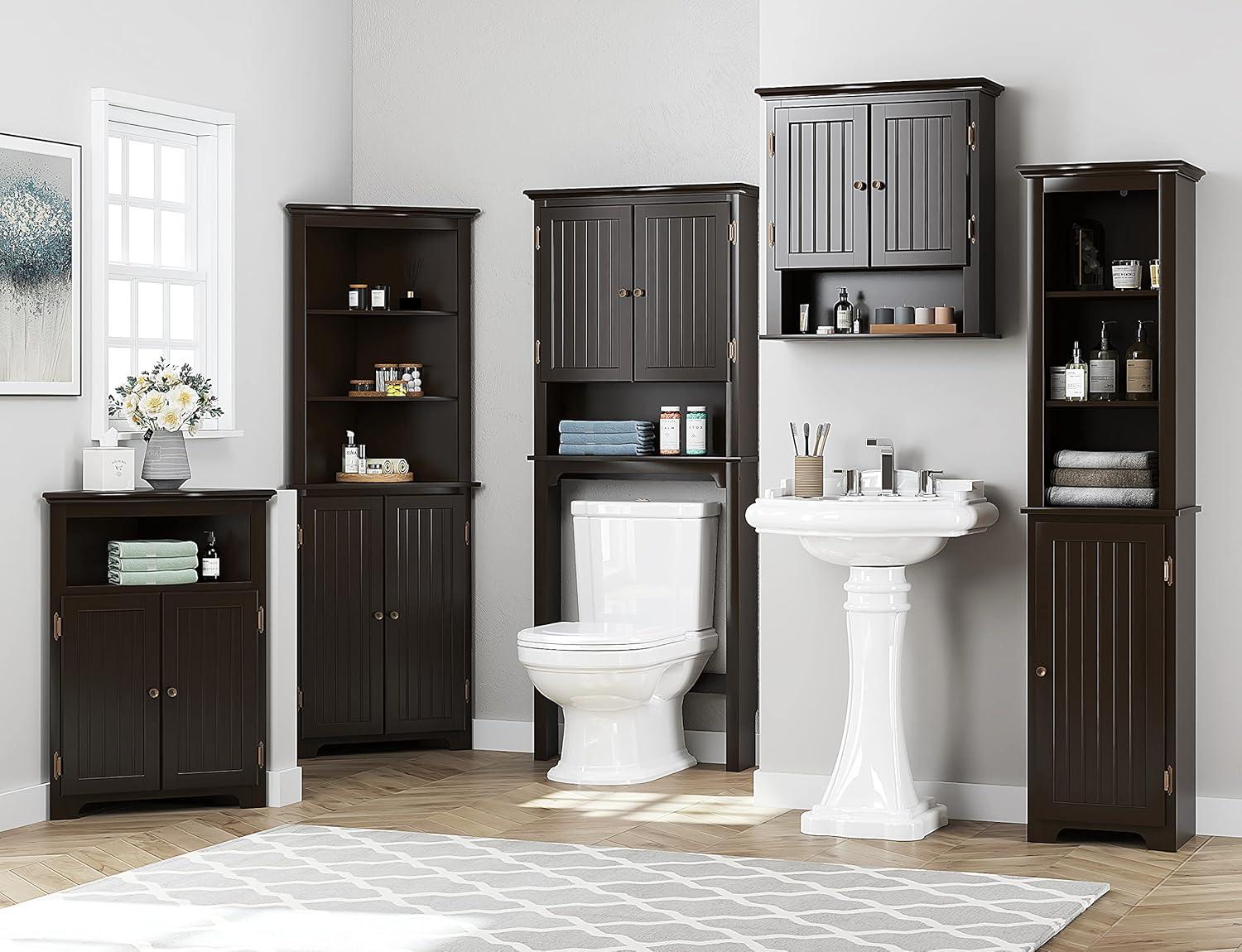 UTEX Bathroom Cabinet Wall Mounted, Wood Hanging Cabinet, Wall Cabinets with Doors and Shelves Over The Toilet for Bathroom,Espresso