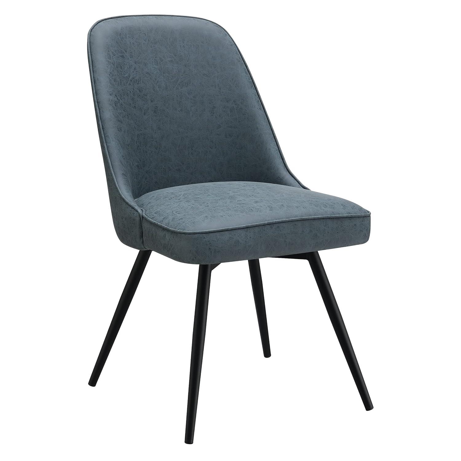 OSP Home Martel Faux Leather Swivel Chair with Black Legs in Navy
