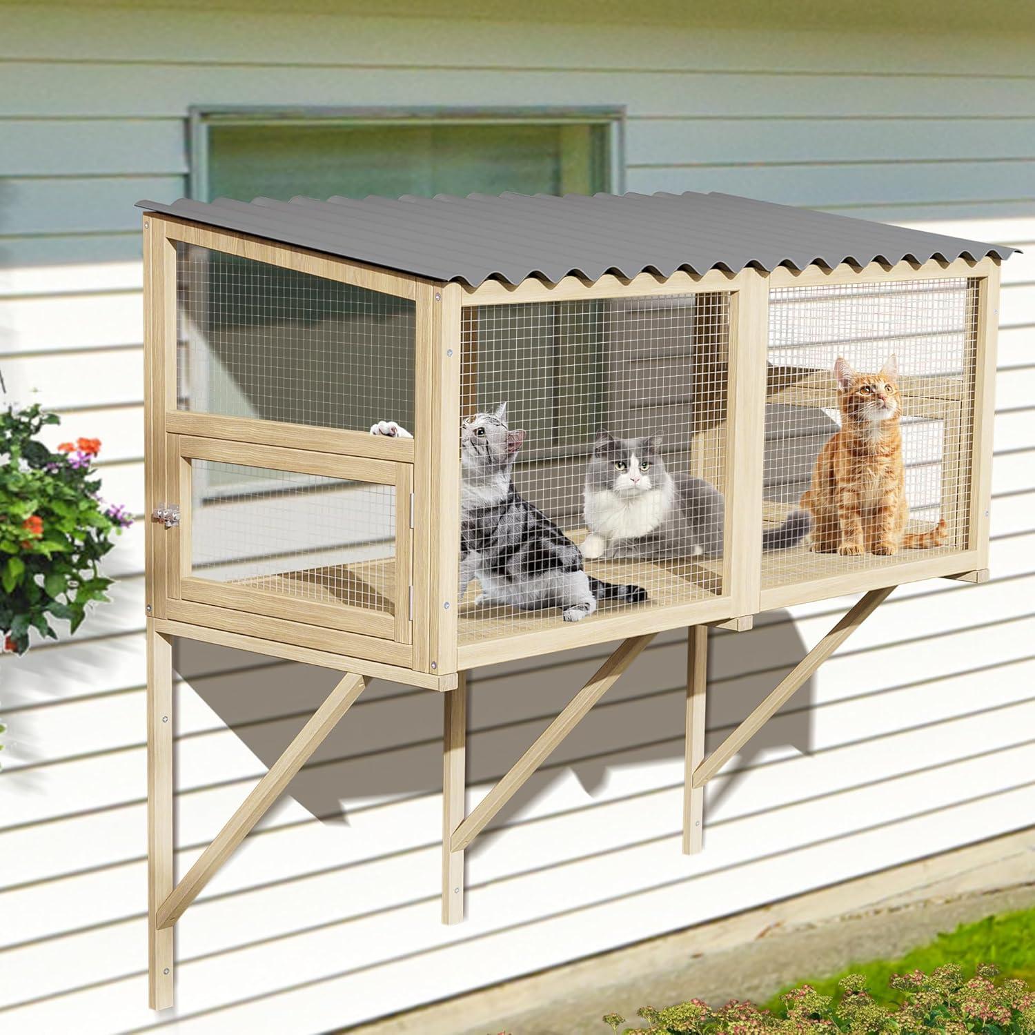 Tucker Murphy Pet™ Cat Catio,Cat Window Perch for Large Indoor Cats - Expandable Wooden Cat Window Box Enclosure for Multi Cats,