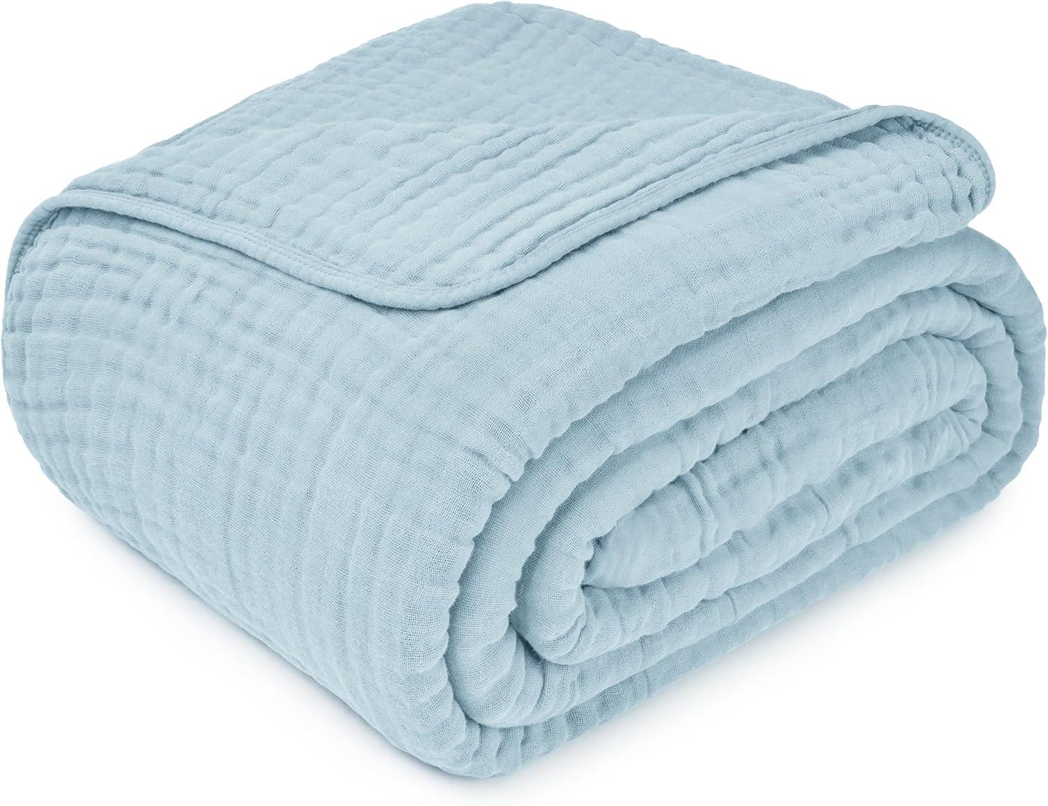 Sky Blue King-Sized Muslin Cotton Cooling Throw Blanket