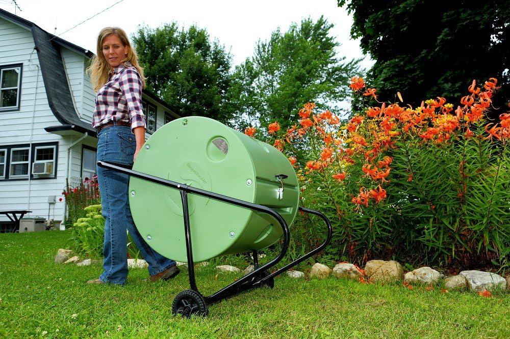 Green 37-Gallon Mobile Outdoor Compost Tumbler with Wheels