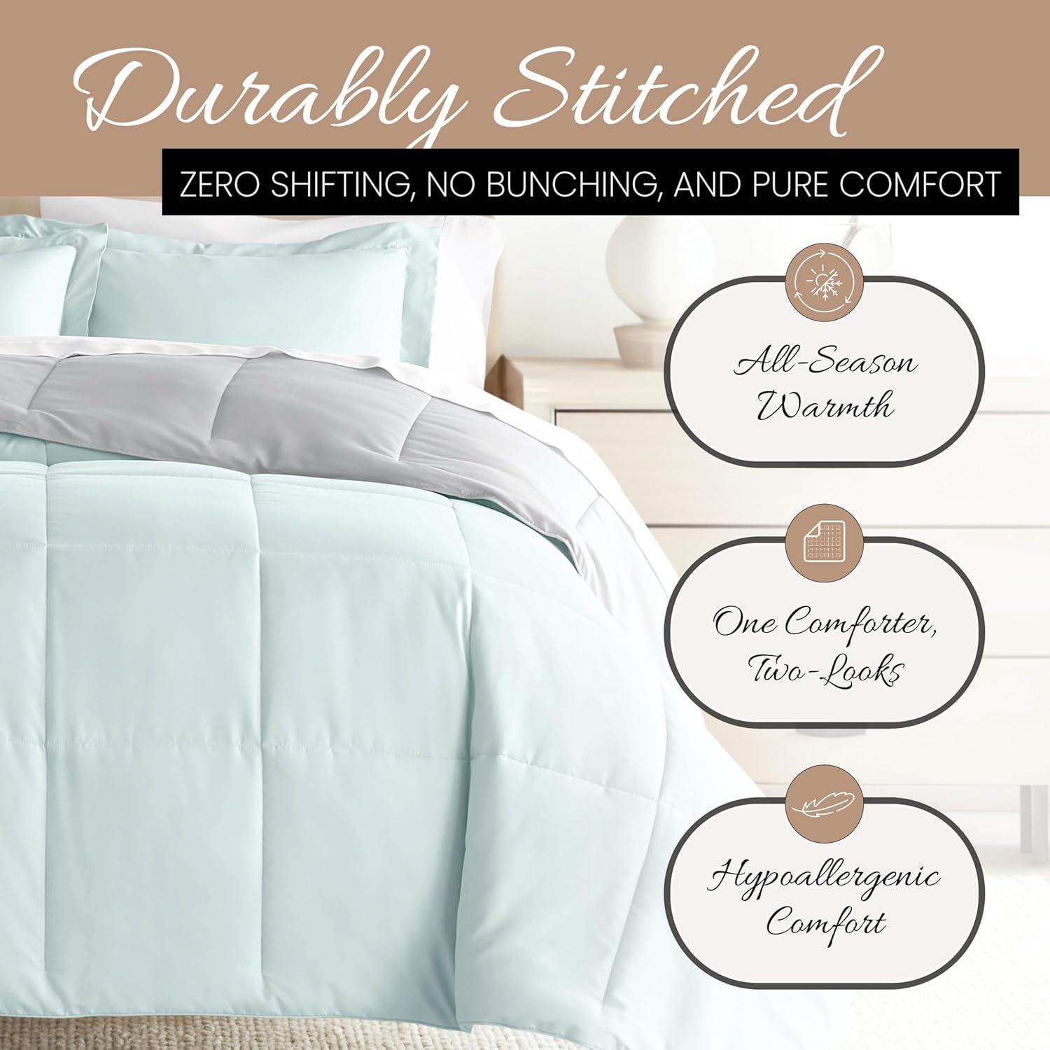 Aqua and Gray Twin Microfiber Down Alternative Comforter Set