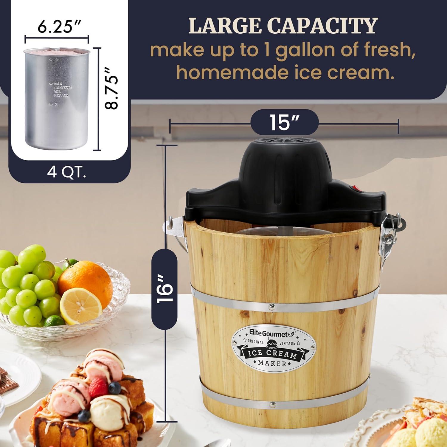Elite Gourmet 4Qt. Old Fashioned Pine Bucket Electric/Manual Ice Cream Maker EIM402