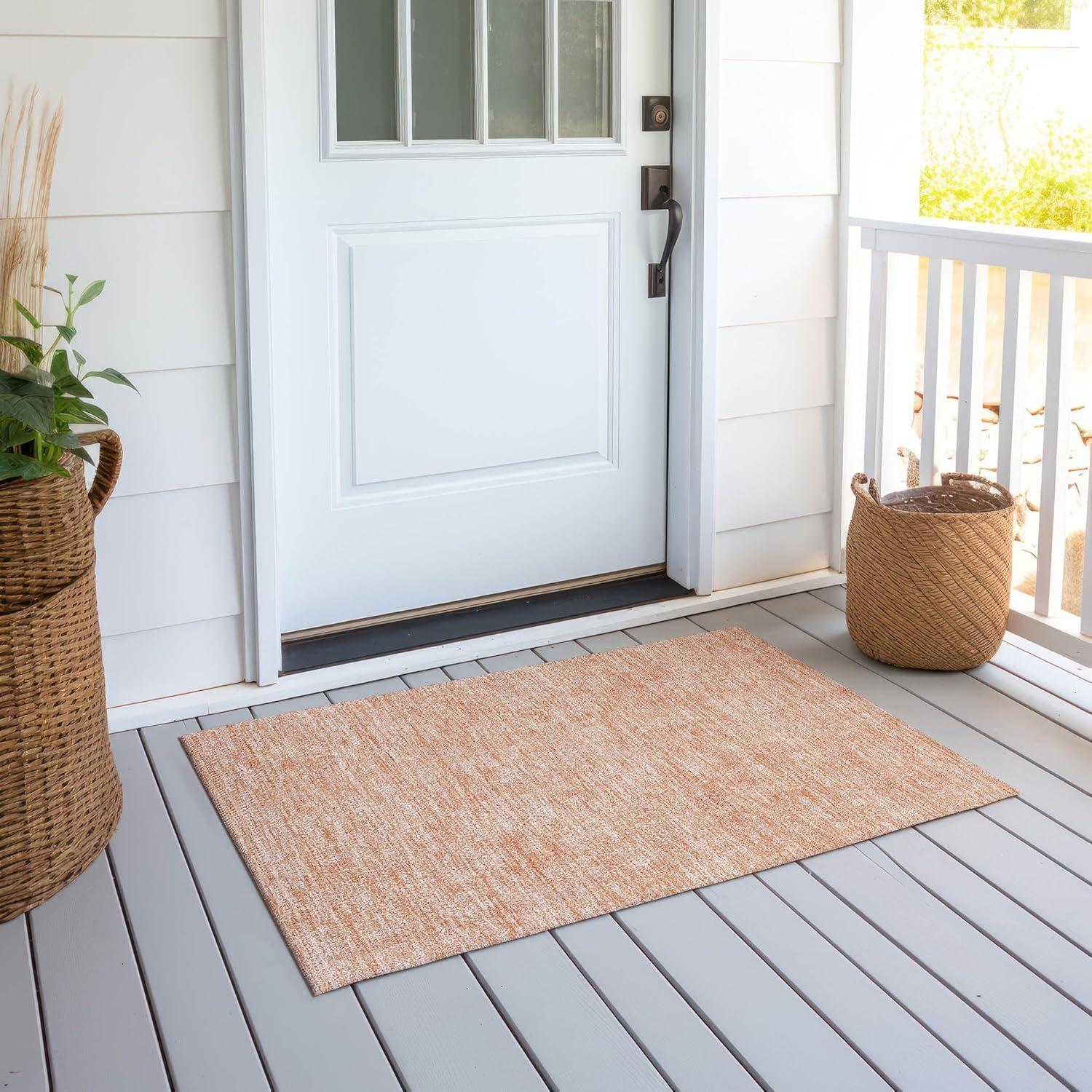 Peach Rectangular Synthetic Flat Woven Indoor Outdoor Rug