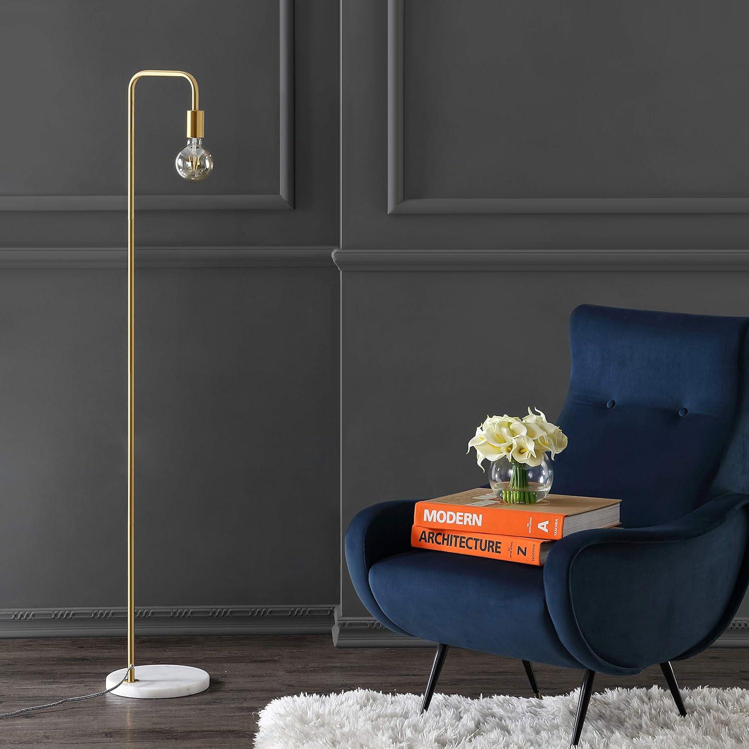 Vega Edison 60" Antique Gold Metal/Marble Minimalist Floor Lamp