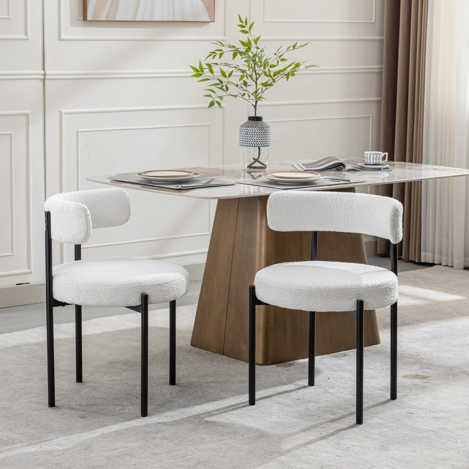 XINMICS White Dining Chairs Boucle Dining Room Chair Set of 2