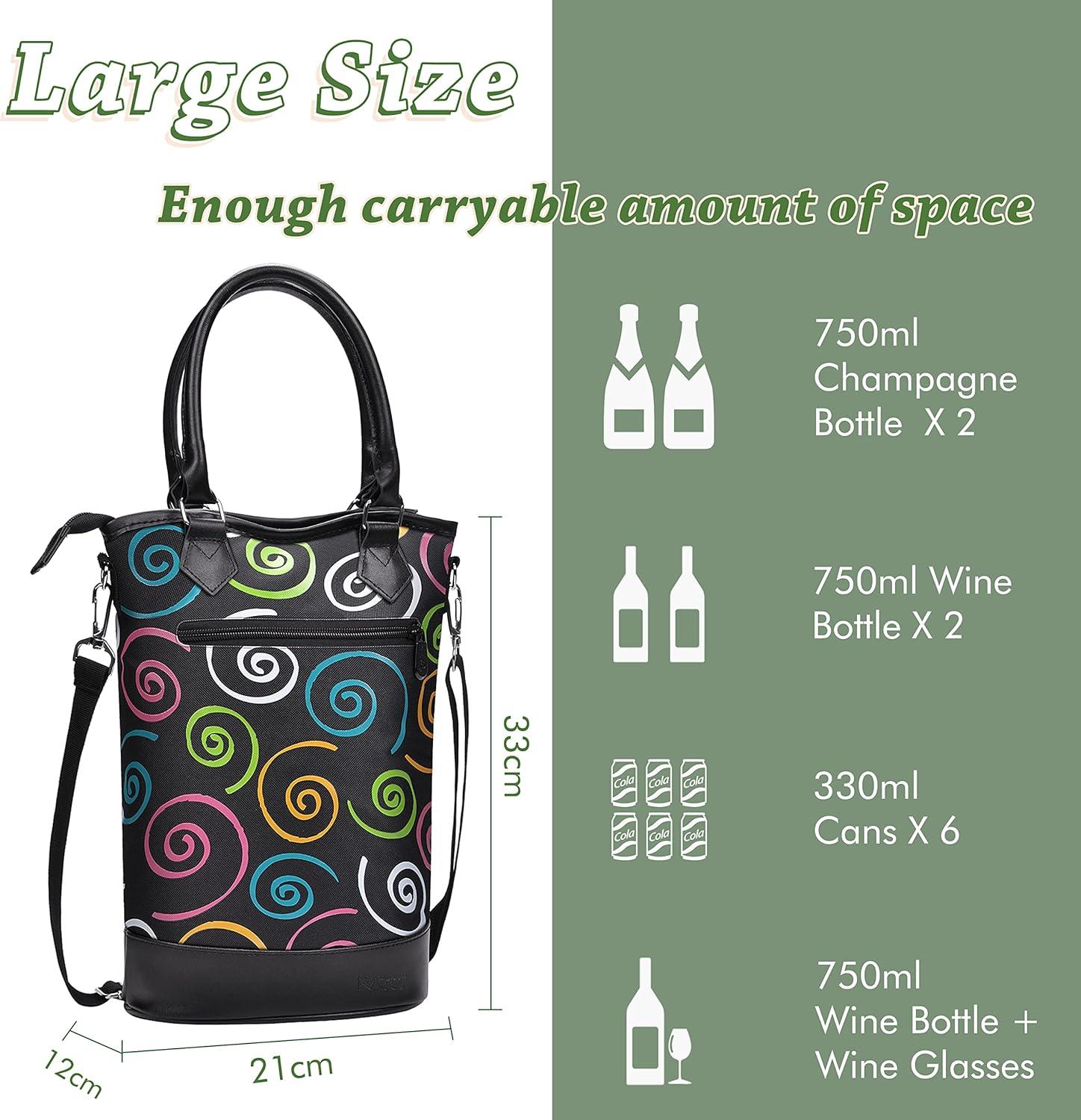 Spiral Pattern Insulated 2-Bottle Wine Carrier Tote