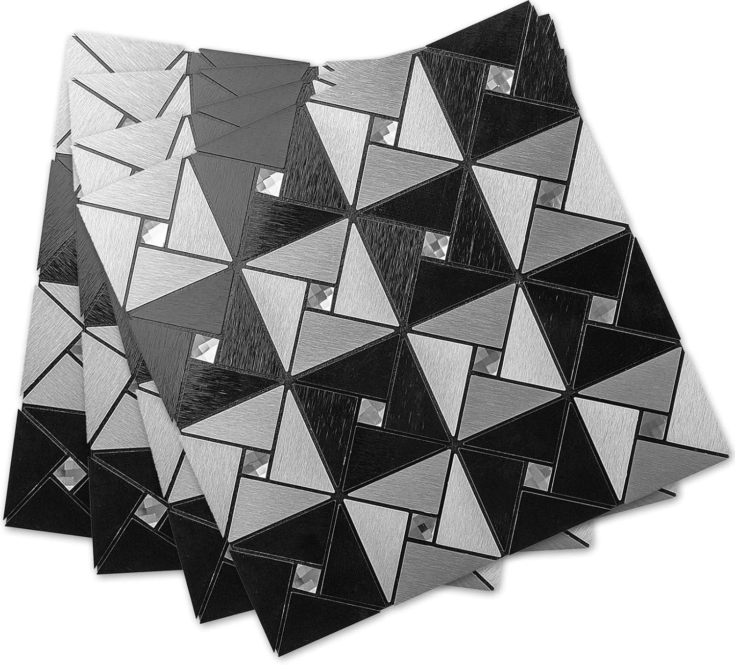 Brushed Chrome and Black Peel and Stick Square Tiles