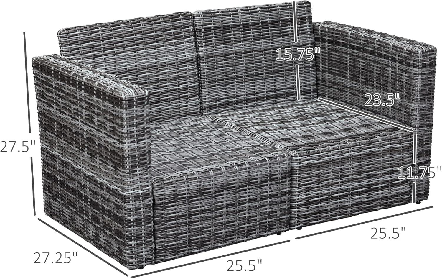 Outsunny 2 Piece Patio Wicker Corner Sofa Set, Outdoor PE Rattan Furniture, with Curved Armrests and Padded Cushions for Balcony, Gray